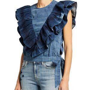 Seven by all Mankind medium denim ruffle crop top shirt blouse
